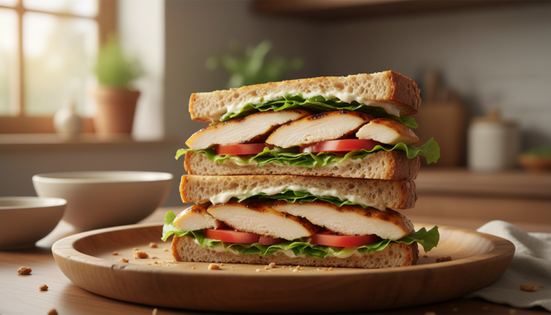 ukusni sendvič piletinom na tanjiru ukusni sendvič piletinom na tanjiru